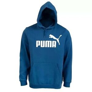 Puma Logo Fleece Hoodie Pullover Sweatshirt Blue Mens Activewear Sz XL / #9137